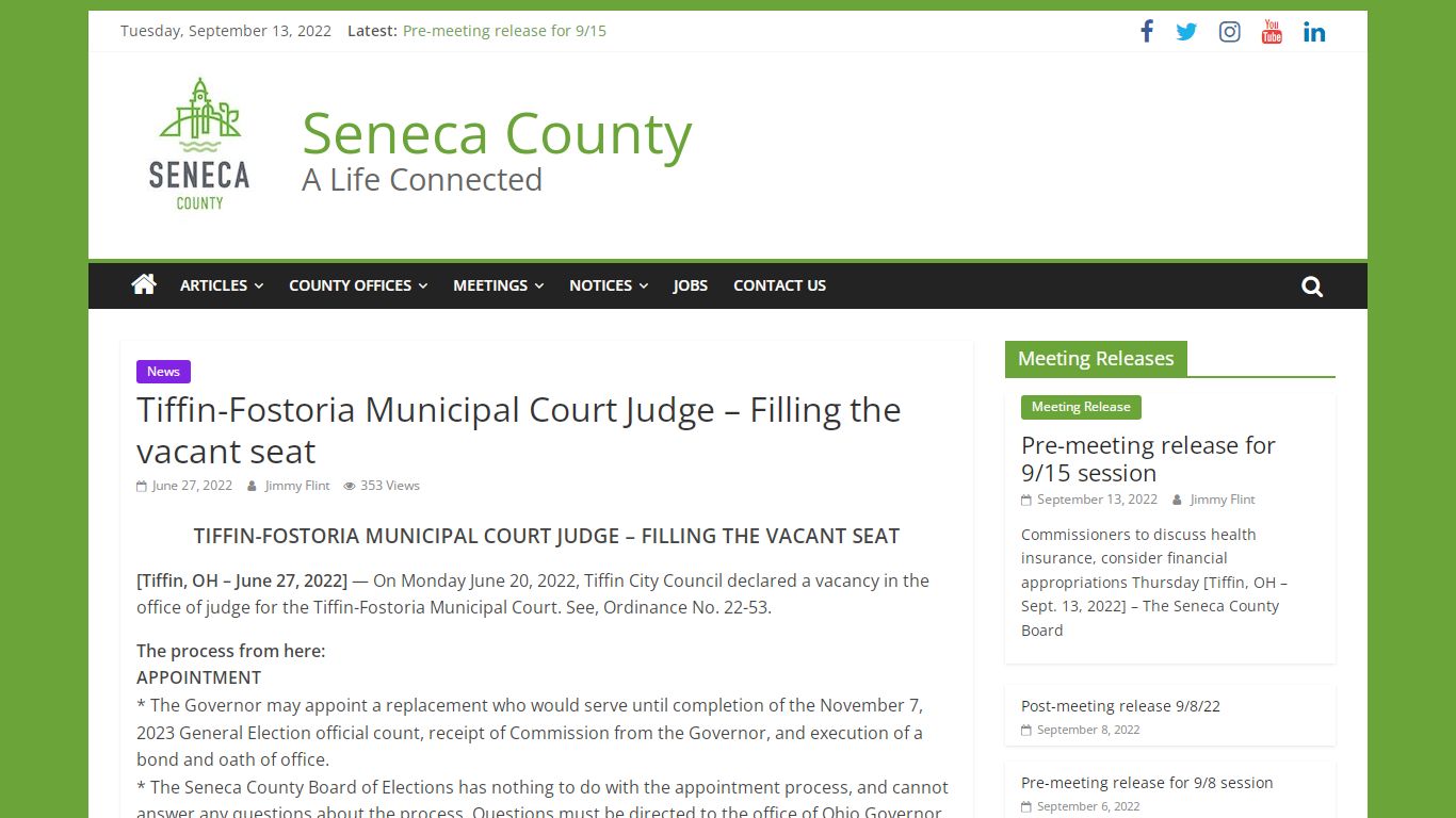 Tiffin-Fostoria Municipal Court Judge – Filling the vacant seat